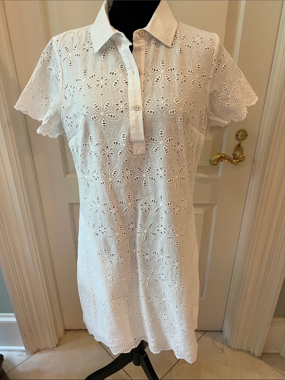Eyelet Polo Shift Dress - White